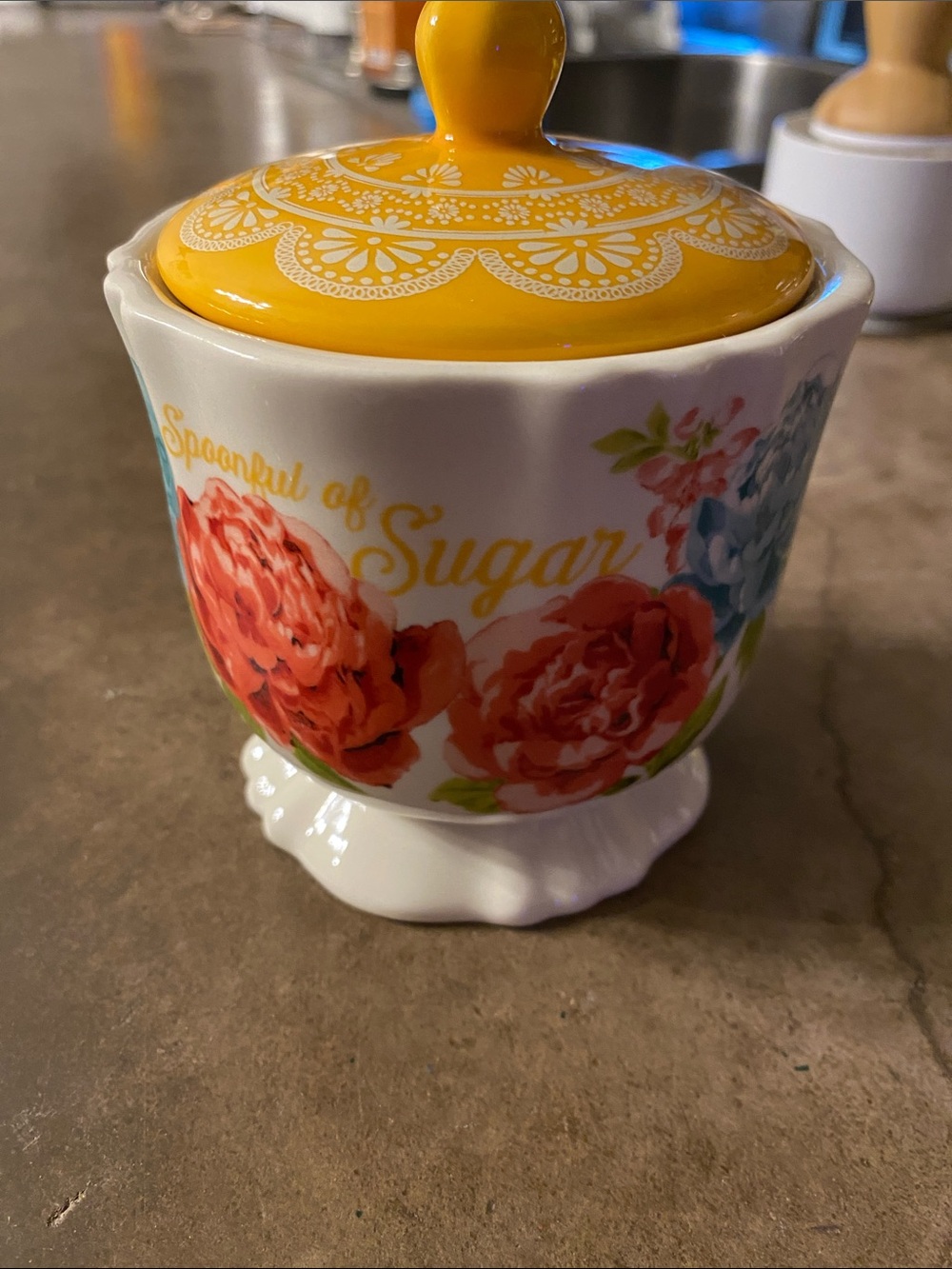 The Pioneer Woman Yellow-Top Floral Sugar Jar
